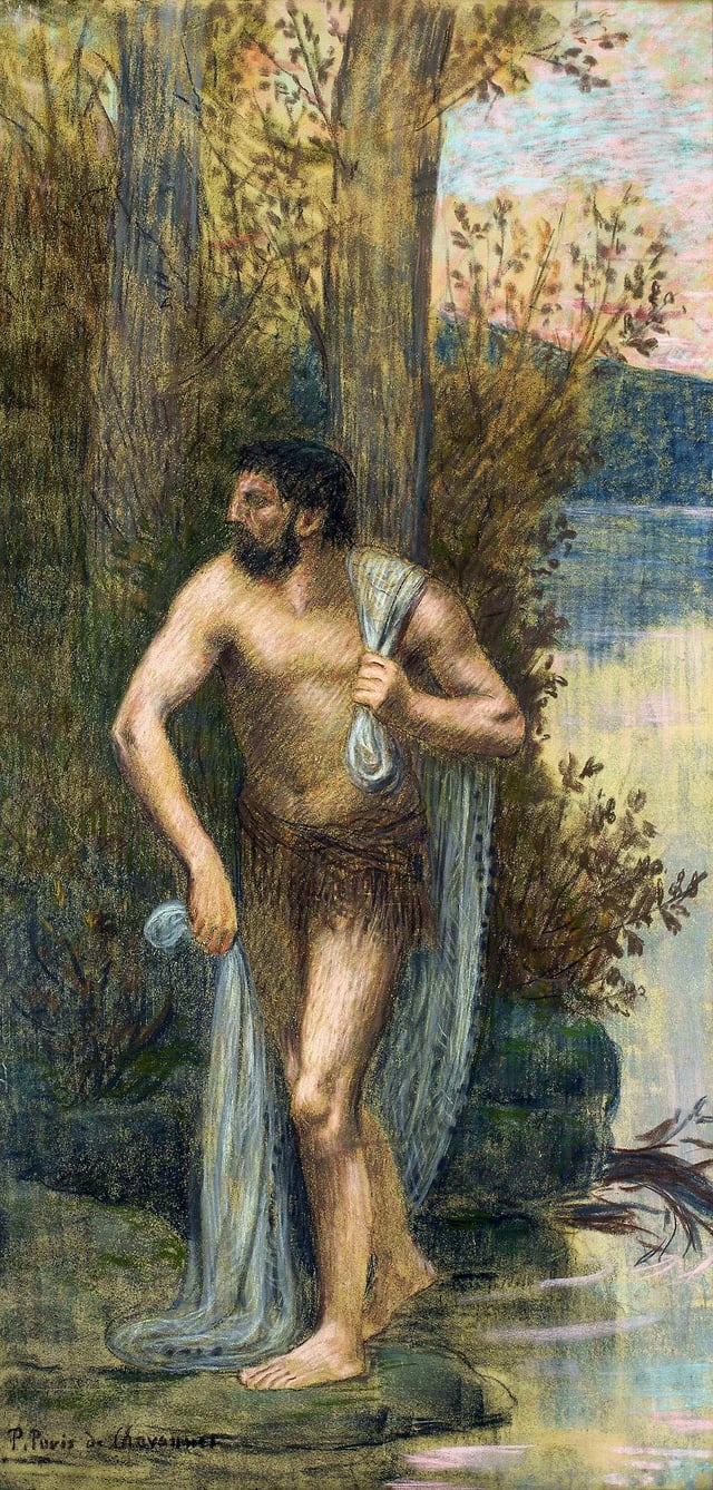Personification of the Rhône by Pierre Puvis de Chavannes, 1883-1886, National Museum in Warsaw, a study for decoration of the stairwell in the new wing of the Palace of Fine Arts in Lyon, a city at the confluence of the rivers Saône and Rhône