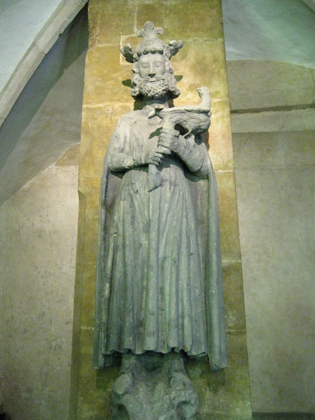 A statue of Frederick II from the Black Tower of Regensburg, circa 1280–1290.