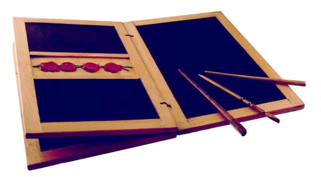 Reconstruction of a writing tablet: the stylus was used to inscribe letters into the wax surface for drafts, casual letterwriting, and schoolwork, while texts meant to be permanent were copied onto papyrus.