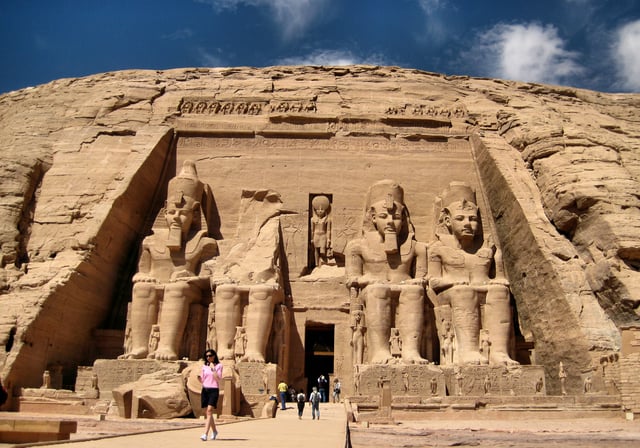 Colossal statues of Ramesses II at Abu Simbel, Egypt, date from around 1400 BC.