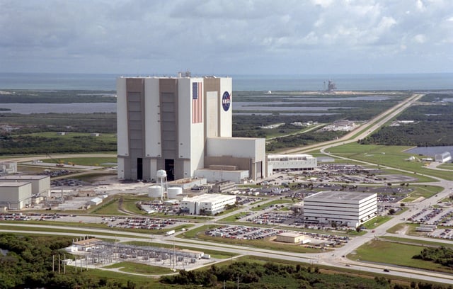 An aerial view of the Kennedy Space Center