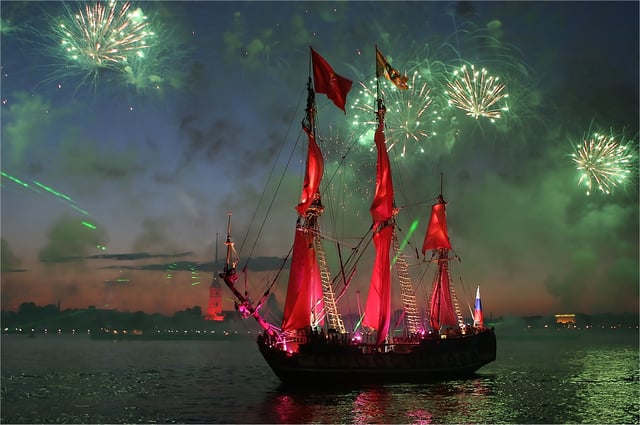 Scarlet Sails celebration on the Neva river in Saint Petersburg