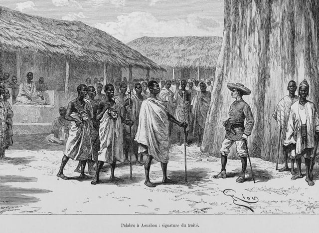 Louis-Gustave Binger of French West Africa in 1892 treaty signing with Famienkro leaders, in present-day N'zi-Comoé Region, Ivory Coast