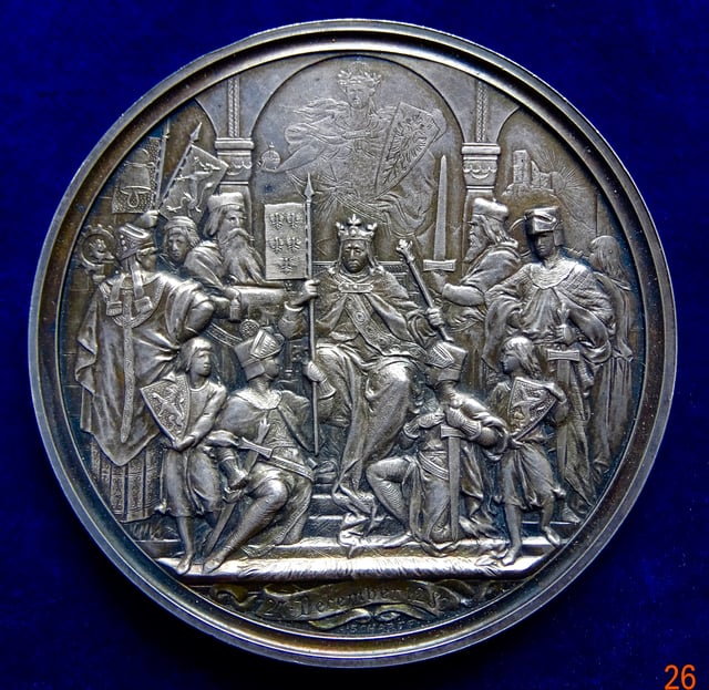 Augsburg 1282 Hoftag of King Rudolf I of Germany. Silver Medal by Scharff, obverse. 600th anniversary of the Habsburg Monarchy 1882.