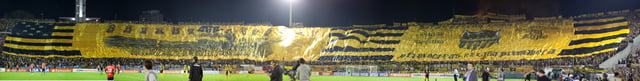 Giant flag displayed at the Centenario Stadium in Montevideo