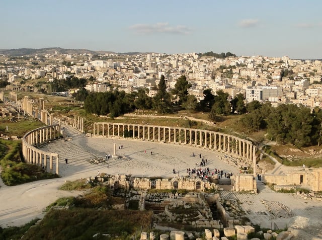 The Oval Forum of Jerash (c. 1st century AD), then part of the ten-city Roman league, the Decapolis