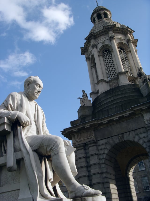 Statue of former provost George Salmon (by John Hughes) and the Campanile, both in Parliament Square