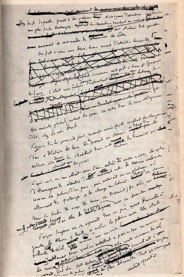 Flaubert's heavily edited page of his manuscript for Un Cœur simple