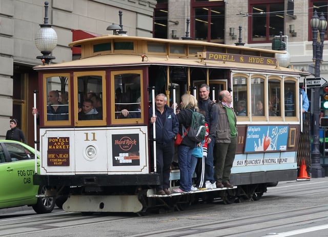 A San Francisco cable car: a cable pulled system, still operating as of 2017