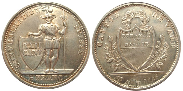 1 franc coin of Vaud (1845)