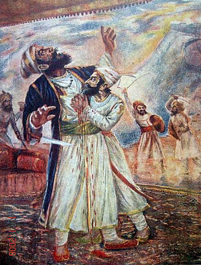A painting from the 1920s depicts Shivaji mortally wounding Afzal Khan