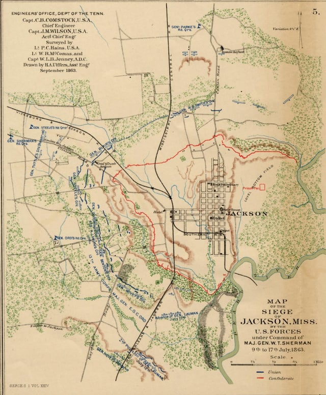 September 1863 map of the Siege of Jackson