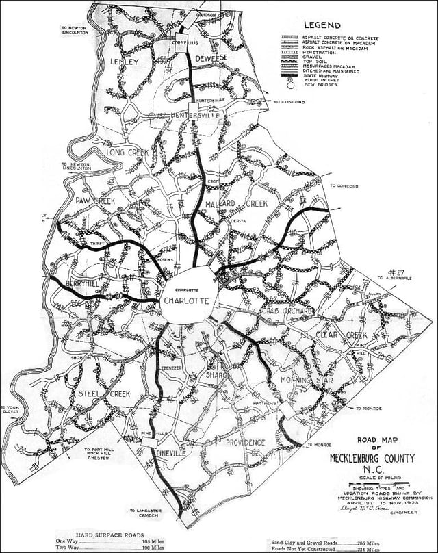 1923 Map of Mecklenburg County, North Carolina showing original Township boundaries