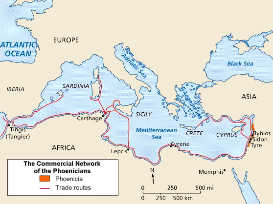 Map of Phoenicia and trade routes