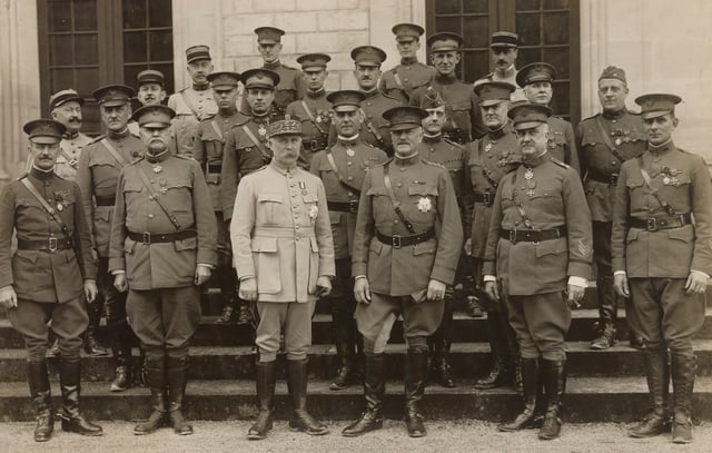 Philippe Pétain and John J. Pershing decorated with the Grand-croix of the Legion of Honor, several US generals with the Commandeur and Chevalier medal shortly after World War I in 1919.