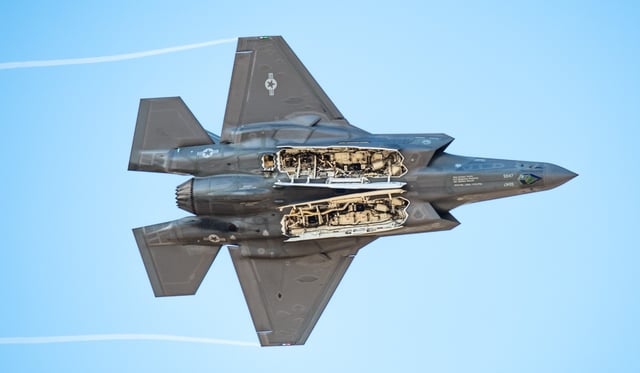F-35A with all weapon bay doors open.
