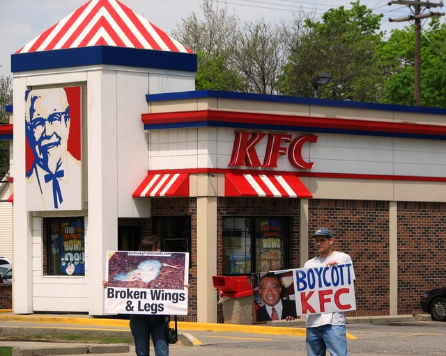 Protesters demonstrating outside a KFC restaurant in Royal Oak, Michigan.