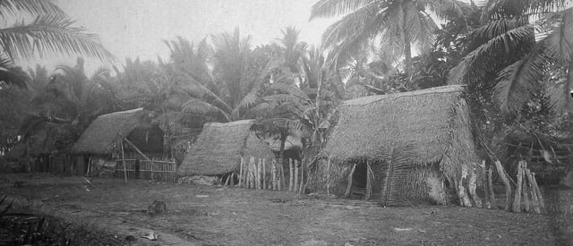 Village of Caroline Islands immigrants near Agana, 1899–1900.