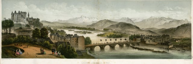 A panorama of the château and the Gave de Pau, around 1870