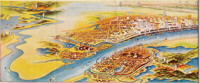 A map of Wuhan painted by Japanese in 1930, with Hankou being the most prosperous sector