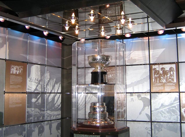The original Stanley Cup in the bank vault at the Hockey Hall of Fame in Toronto, Ontario