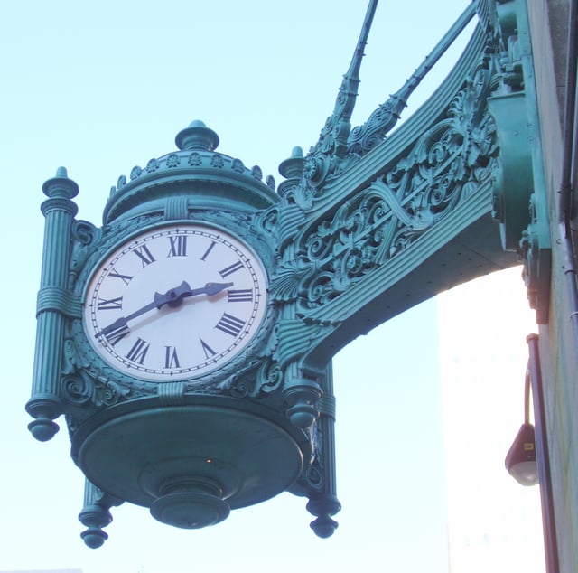The iconic clock at Marshall Field's State Street and Washington Street store.