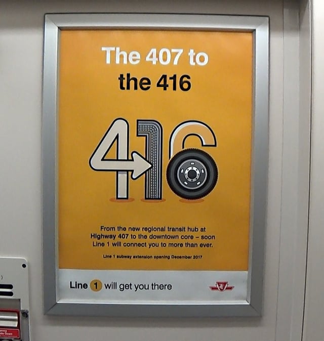Advertisement from September 2017 announcing the TYSSE opening that December referencing Highway 407 and area code 416, referring to Toronto proper