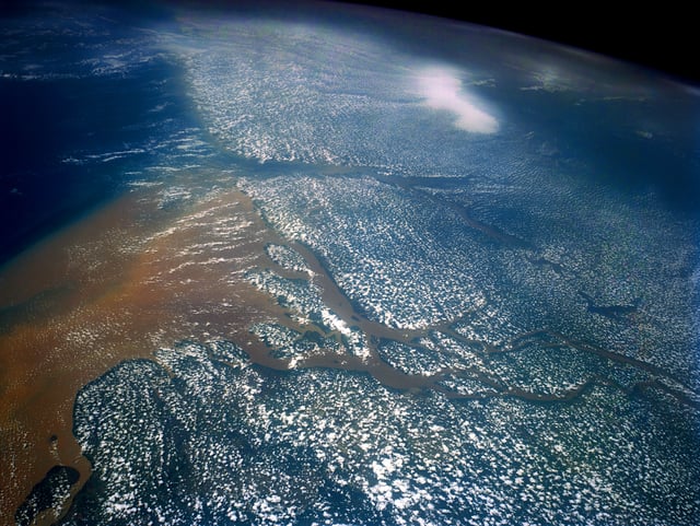 Satellite image of the mouth of the Amazon River, from the north looking south