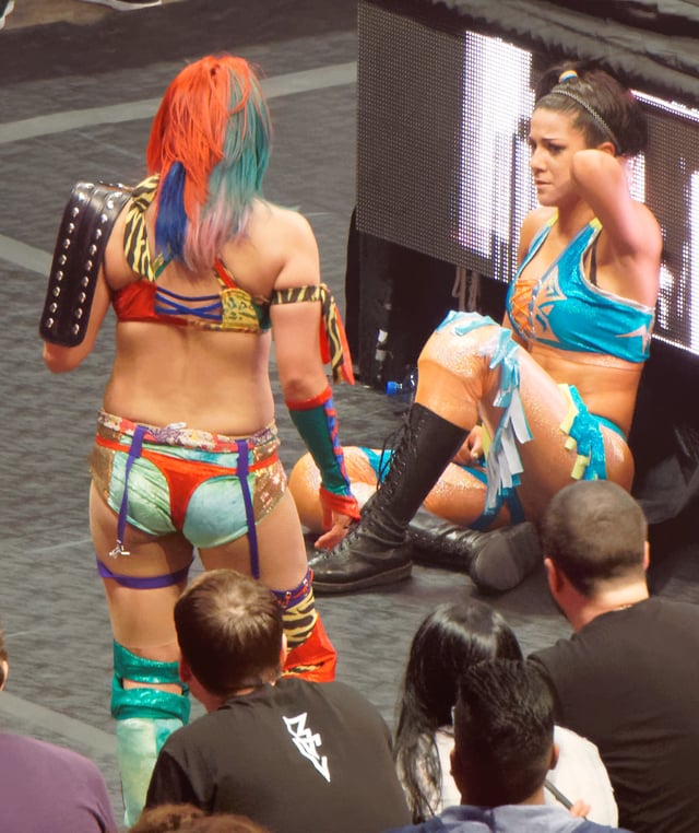 Bayley staring at Asuka after losing her championship at NXT TakeOver: Dallas in April 2016