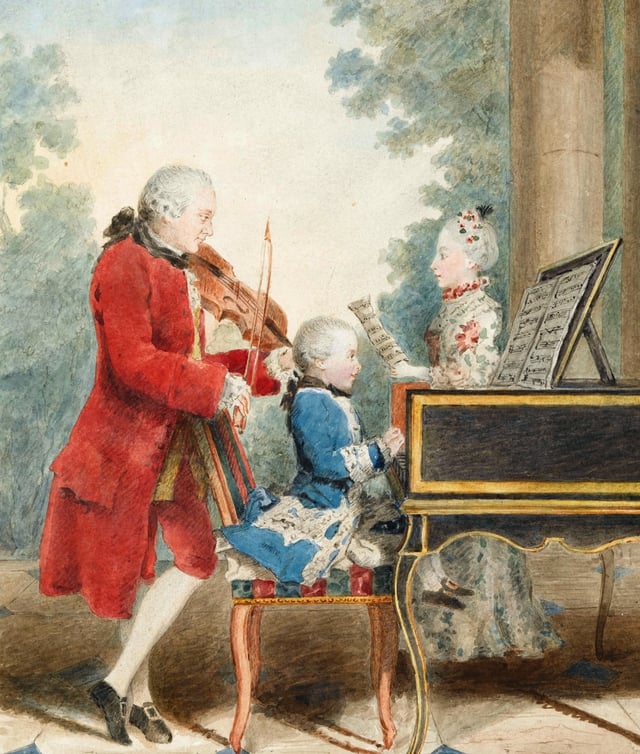 Wolfgang Amadeus Mozart (seated at the keyboard) was a child prodigy virtuoso performer on the piano and violin. Even before he became a celebrated composer, he was widely known as a gifted performer and improviser.