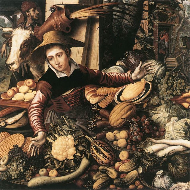 Vegetable seller at the market place by Pieter Aertsen, 1567