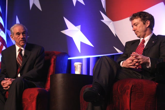 Rand Paul and his father Ron Paul at an event hosted in their honor at CPAC 2011 in Washington, D.C.