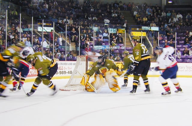 The Barrie Colts and the Brampton Battalion in an ice hockey game