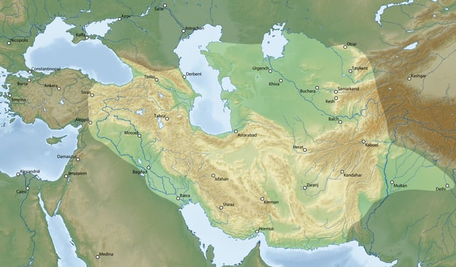 Map of the Timurid Empire at its greatest extent under Timur.