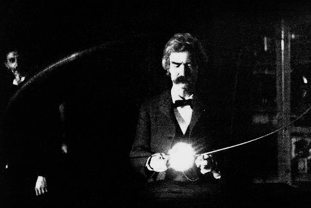 Twain in the laboratory of Nikola Tesla, early 1894