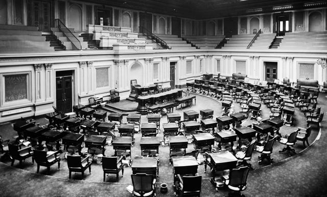 U.S. Senate chamber c. 1873: two or three spittoons are visible by desks
