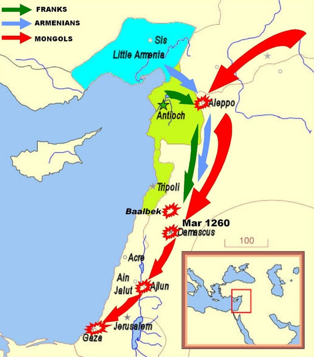 Mongols sacked Syrian cities in 1259–1260 and advanced to the Egyptian border.