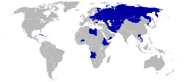Countries that boycotted the 1984 Summer Olympics are shaded blue