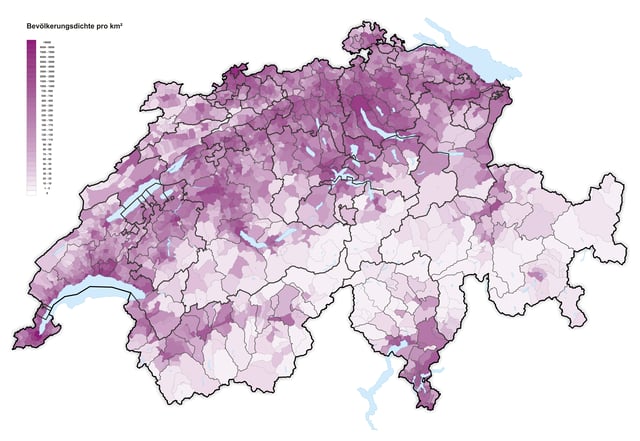 Population density in Switzerland (2019)