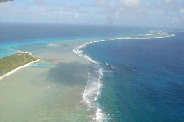 View of the coast of Bikini Atoll from above