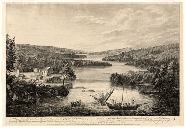 British raid on French settlement of Miramichi (later called Burnt Church, New Brunswick), 1758