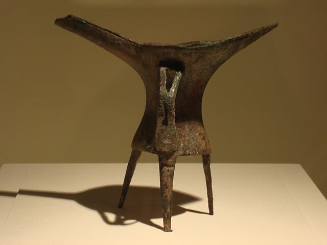 Bronze jue (wine vessel) from Erlitou culture (1900–1500 BC).