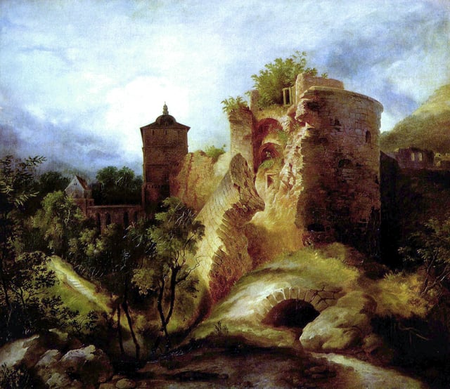 Heidelberg Castle, here shown in a painting by Carl Blechen, was destroyed by the French during the war of succession of the Electorate of the Palatinate