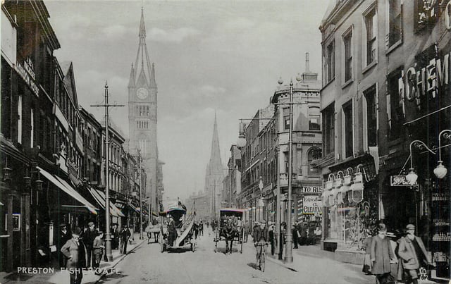 Fishergate and the Town Hall clock tower in about 1904
