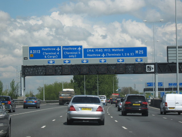 Near Heathrow Airport, the M25 is six lanes wide in each direction.
