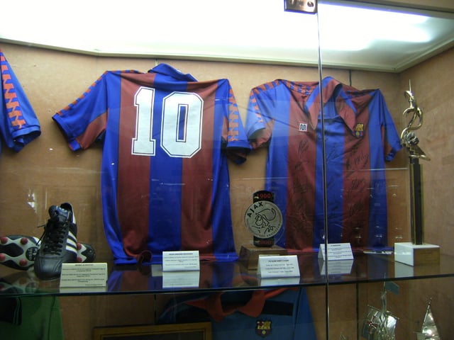 Diego Maradona's blaugrana shirt on display in the FC Barcelona Museum