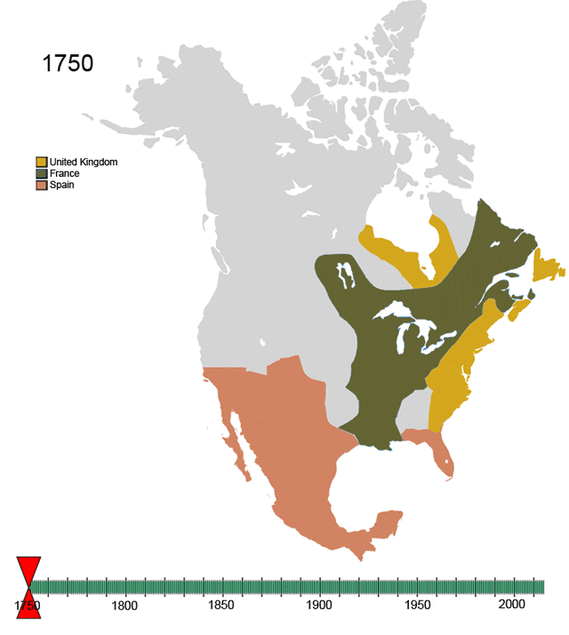 Non-native nations' control and claims over North America c. 1750–2008