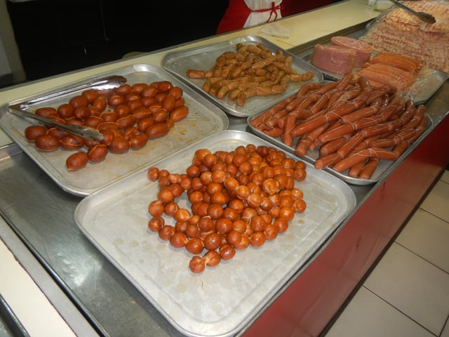 Various types of Philippine longganisa in Quiapo, Manila