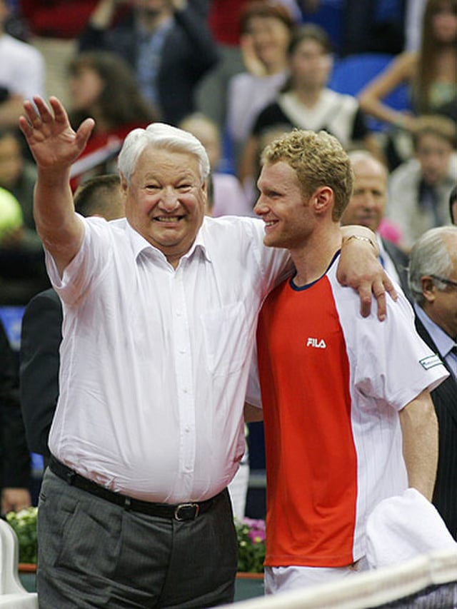 Boris Yeltsin with tennis player Dmitry Tursunov in 2006