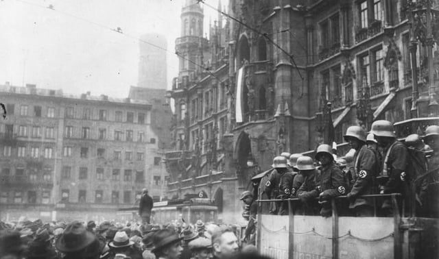 NSDAP supporters and stormtroopers in Munich during the Beer Hall Putsch, 1923